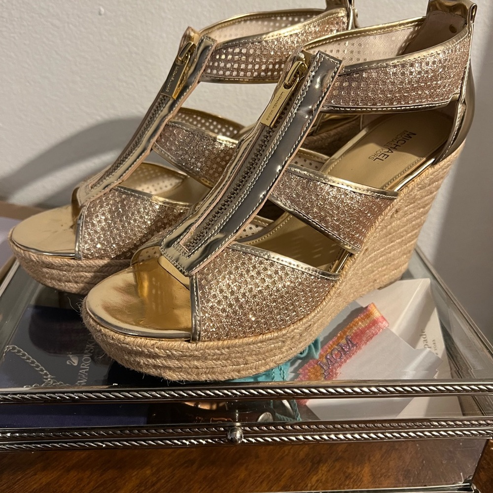 Michael Kors gold wedges